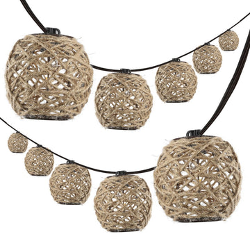 Oahu 10-Light Indoor/Outdoor 10 ft. Rustic Coastal Incandescent C7 Globe Hemp Rope Shaded String Lights - JONATHAN Y